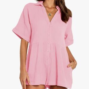 NWT Deepself Boutique‎ Pink Button Front Linen Romper/Shortie -- 2XL